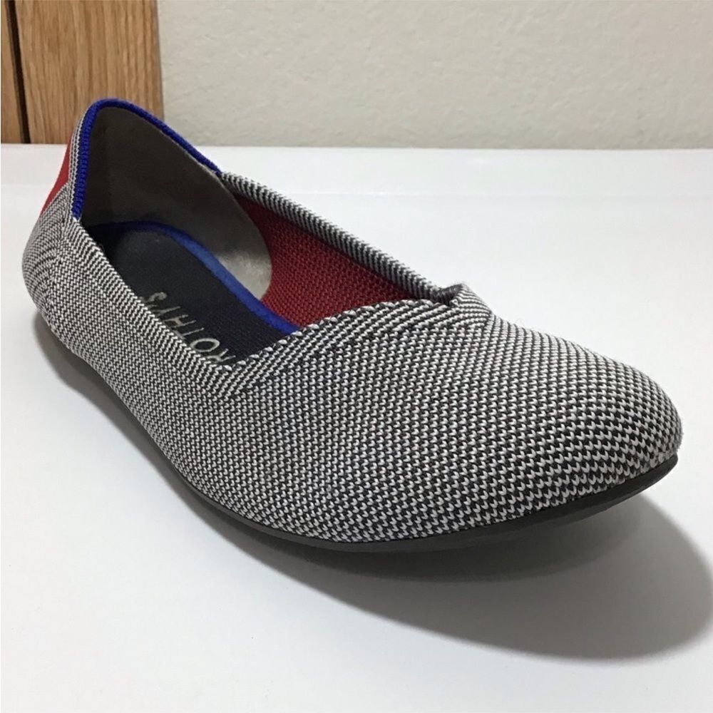 Rothy’s Retired Round Toe Bird-Eye Cherry Ribbon Heel Flats Size 9.5